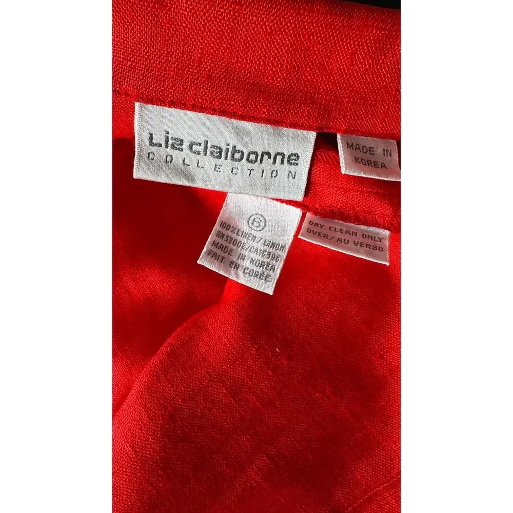 1990s Liz Claiborne Red Linen Open Front Oversized Jacket Size 6 M/L